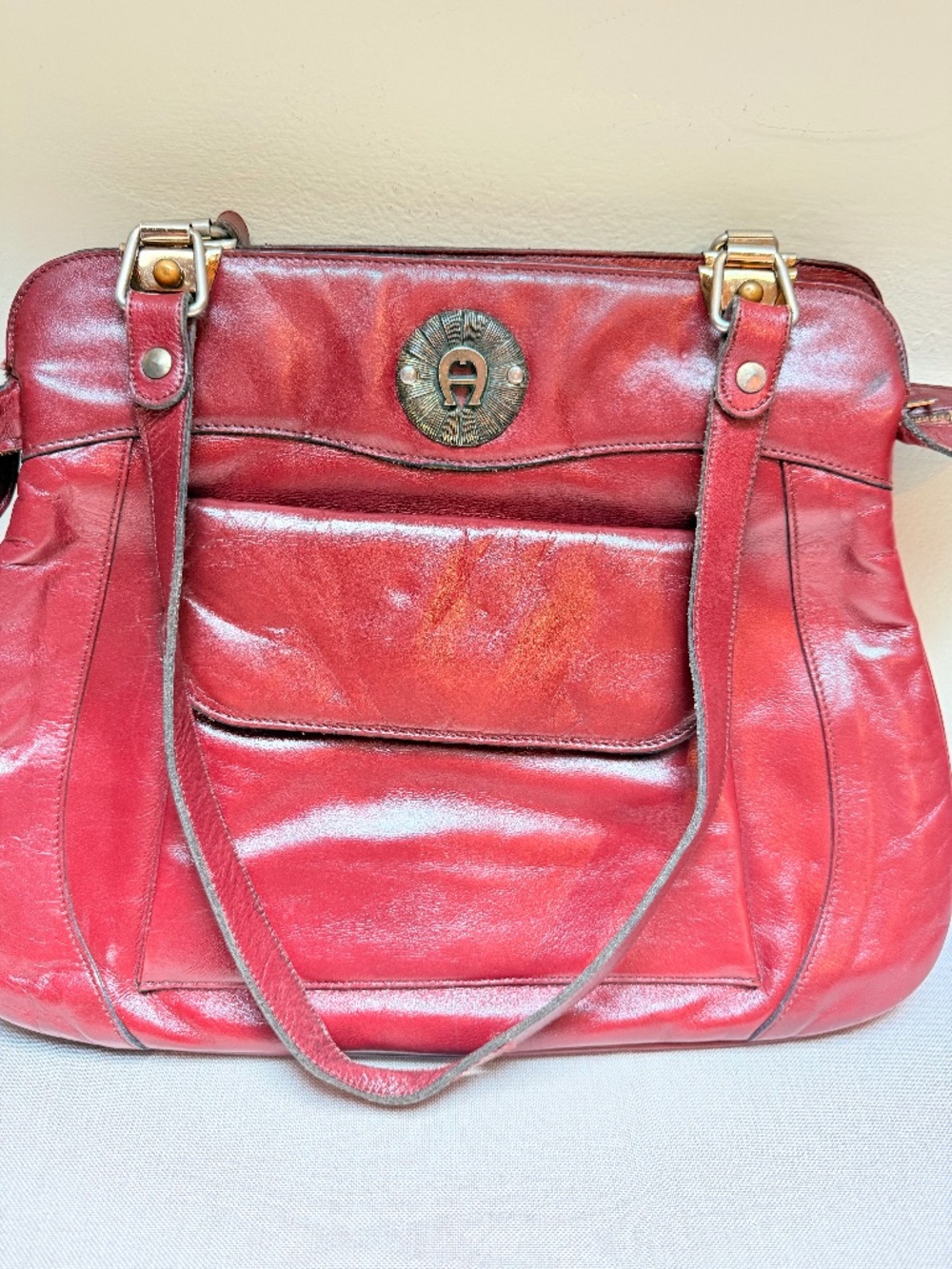 Vintage Etienne Aigner Red Oxblood Large Multi Section Shoulder Bag Handmade